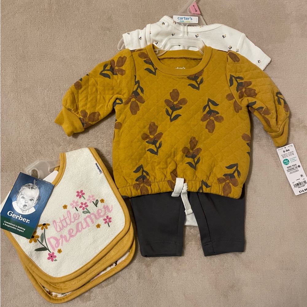 Girl 3 piece set and bibs
